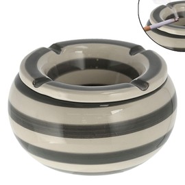 Storm ashtray, diameter 13.5 cm, grey and white stripes, wind ashtray with lid (1 x storm ashtray 13.5 cm)