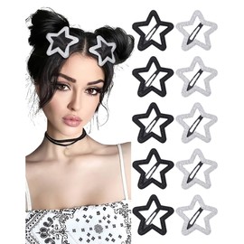 10 PCS Sequins Star Hair Clips Cute Non-Slip Star Hair Barrettes Y2k Hair Clips for Girls and Women（Black+Silver）