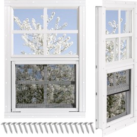 NOTASA Shed Windows 2 Pack, Chicken Coop Windows 18" x 23" with Tempered Glass and Fiberglass Screen, Flush Mounted Small Window for Shed, Barns, Playhouse, Household, Garage (White)