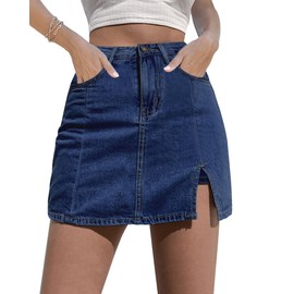luvamia Skorts Skirts for Women Denim Mini Skirt Side Slit with High Wasited Jean Shorts Stretchy Jean Shorts Womens High Waisted Jean Shorts for Women Darkness Blue Size Large Size 12 Size 14