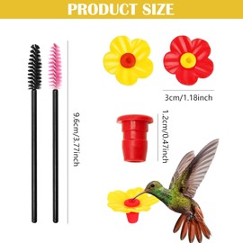 20 Pieces Hummingbird Feeders Replacement Flowers - Hummingbird Feeder P with 2 Cleaning Brush, Bird Feeder Replacement Feeding Ports for Outdoors Hanging Feeder, Yellow+Red