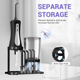 GOLDANT 350ML Water Dental Flosser Teeth Pick with Stand Convenient Storage, 5 Modes Portable Cordless Oral Irrigator, Electric Rechargeable IPX7 Waterproof for Home Travel Teeth Cleaning(Black)