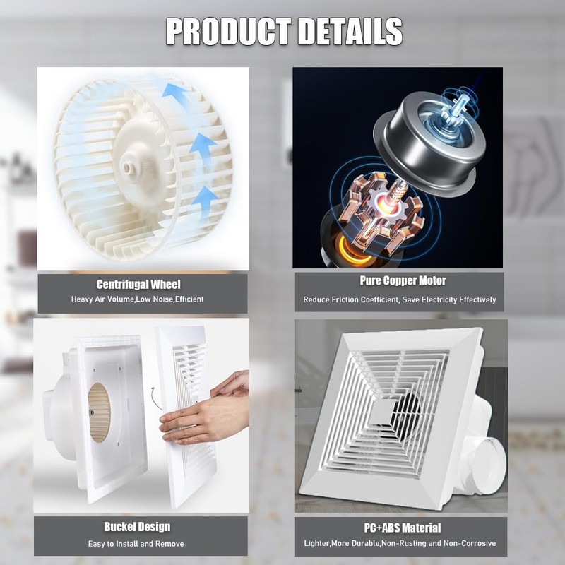 RLOZUI Bathroom Exhaust Fan 110 CFM 1.0 Sones Quiet Operation,