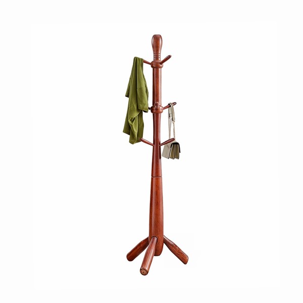SEMIR Freestanding Coat Rack, Wooden Coat Tree with 8 Hooks
