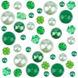 SOFPLATE 190Pcs 8 Styles St. Patrick's Day Vase Filler Green Acrylic Pearls Shamrocks Ornament Lucky Floating Vase Decor Fillers for Centerpiece Table Decorations Ireland Festival Party Home Decors