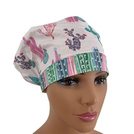 European Style Scrub Cap No Ribbon – Cactus Botanical – Pink - Scrub Hat for Women & Men tie Back | Working Cap with Holder. Unisex Surgical Caps, Nurses Hats | Dr. Hats