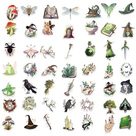 Anime Witch Stickers 2 x 50 Pieces, Anime Witch Stickers, Aesthetic Forest Witch Stickers Set, Cute Green Witch Waterproof Stickers, Vintage Sticker for Laptop, Skateboard, Luggage, Motorcycle, Mobile