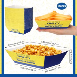 Baderke Baderke 100 Pcs Yellow Cartoon Themed Party Supplies Paper Food Trays Boat 2lb, Blue Jeans Banana Pattern, Disposable Nacho Trays Video Game Kraft Paper Boat for Cartoon Birthday Party
