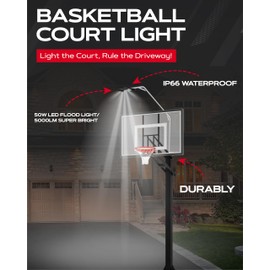 Metal Stands with Basketball Hoop Light LED,103.9x15x27.5 in, Fits Square Poles up to 4” & Round up to 3.7”, In-Ground Hoop & Backboard, LED Rim Light, Fits Goaliath, Goalrilla, Silverback & More