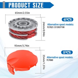 JAMSSOW Pack of 4 Replacement Spool Grass Trimmer Spool Compatible with Flymo FLY021/513937190, Trimmer Thread Spool for Flymo Contour/Mini Trim/Multi Trim/Power Trim, Replacement Spool Cap FLY060 (4
