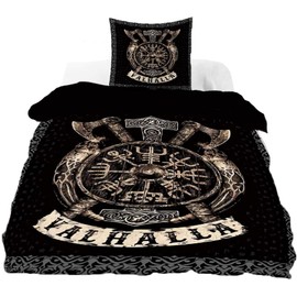 Zbeiba Viking Mythos Bed Linen 135 x 200 cm, Microfibre Duvet Cover and 1 Pillowcase 80 x 80 cm, Bed Linen Sets with Totem Motif for Children Adults (T1)