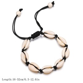 Liitata Pack of 2 Shells Anklets Shell Bracelet Natural Cowry Shell Anklet Handmade Boho Anklet Bracelet Adjustable Summer Hawaii Beach Jewellery for Women Girls White Black