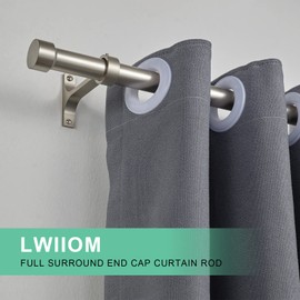 Lwiiom Brushed Nickel Curtain Rods for Windows 72 to 144 Inch,Adjustable Drapery Rods with Aluminum End Cap and Full Surround Brackets,1-Inch Window Curtain Rod for Wall and Ceiling Mount
