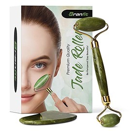 Branfit - Herramienta de masaje Gua Sha, rodillo de jade para el cuidado de la piel, producto de belleza de rodillo de jade 100% natural para tratamie