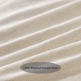 meadow park Stone Washed French Linen European Pillow Shams, Set of 2 Pieces, 26 inches x 26 inches Square Euro Sham, Super Soft, 1.5 inches Flange, Natural Herringbone