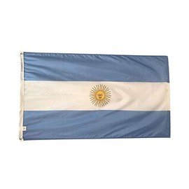 3x5' Argentina Flag, Durable and Fade Resistant All Weather Nylon, With Canvas Header and Brass Grommets, 4 Rows of Fly End Stitching, Made in USA