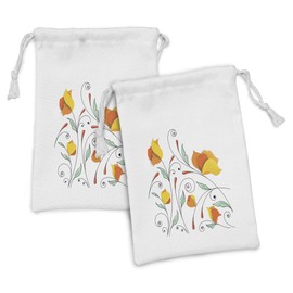 Ambesonne Floral Fabric Pouch Set of 2, Bouquet with Swirled Branches Romantic Paper Flowers Origami Autumn Blooms Image, Small Drawstring Bag for Toiletries Masks and Favors, 9" x 6", Mint Orange