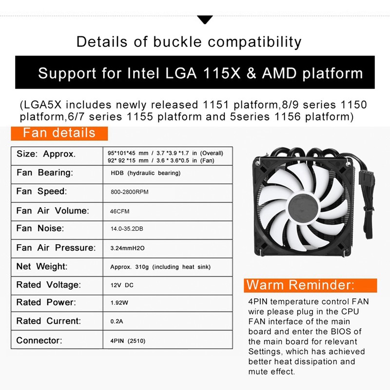 For ID-COOLING IS-40 V3 Low Noise CPU Cooler CPU Fan