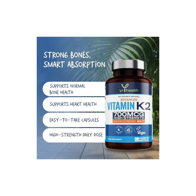 Vitamin K2 MK7 700mcg - 90 Vegan Capsules - High