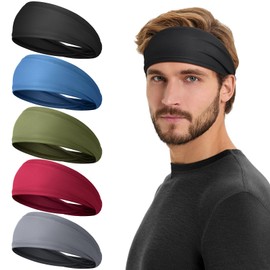 Tumurup Sport Headbands Men [5 Pack] - Sweat Absorbent Sweat Bands | Quick-Dry Mens Hair Band | Elastic Thin Headband Boys for Running, Washing Face, Gym, Cycling,Tennis, Yoga, Workout