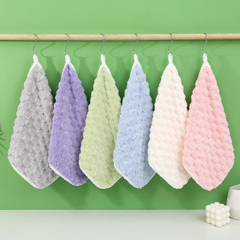 FHDUSRYO 6Pcs Soft Hanging Hand Dry Towels, Square Microfiber Hand