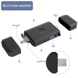 3-in-1 Micro USB to USB Type-C OTG Adapter and Portable Memory Card Reader for SDXC, SDHC, SD, MMC, Micro SDXC, Micro SD, Micro SDHC and UHS-I Cards