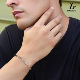 LIKGREAT Breathe Armband Damen für Angst Stressabbau Einstellbare Edelstahl Armband für Meditation Yoga Fans Inspirierende Armreif Armbänder Schmuck (Schwarzes Seil-Silber)