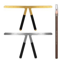 ATOMUS Tattoo Eyebrow Ruler Stainless Steel Measuring Instrument Ruler Makeup Tool with Brown Mark Pencil Microblading Caliper Eyebrow Positioning Measuring Tools Pack of 2