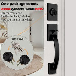 TMC Matte Black Handleset wit Door Lever Knob Handle Single Front Door(Matte Black, Keyed Handleset)