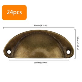 DAKFOOK 24 Pcs Antique Brass Cabinet Door Handles, Retro Shell Metal Cup Drawer Handles with Screws, Vintage Kitchen Cupboard Handles, Semi-Circular Furniture Pull Knobs