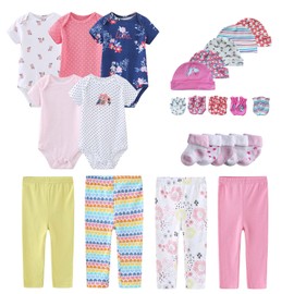 MAMIMAKA Conjunto de regalo para recién nacido, pantalones para bebé niña y niño, 24 piezas, 100% algodón, elementos esenciales y accesorios, Ropa Infantil Layette Sets 05, 3-6 Meses