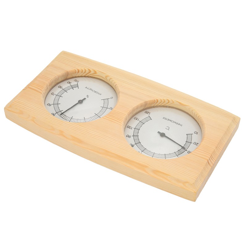 Wooden Thermometer Hygrometer for Sauna Room Double Dial Pointer Type