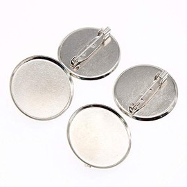 RuiLing 50 Broches Pin disco en blanco grueso cabujón bandejas broches para insignia DIY joyería manualidades decoración accesorios, plateado