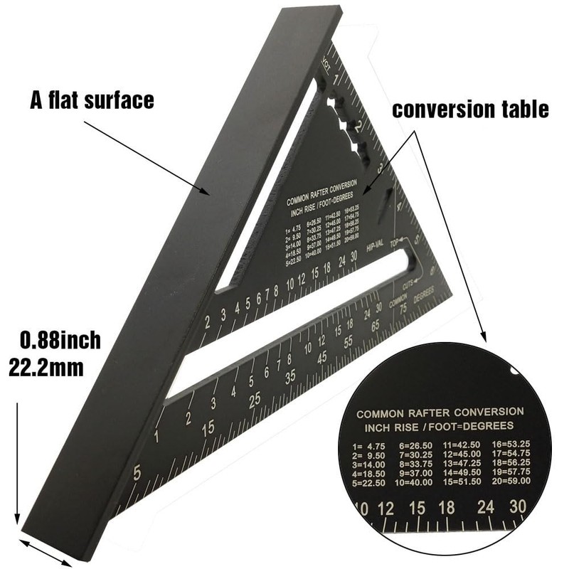 GSUMA 7 Inch Carpenter Square,Rafter Square,Aluminum Alloy Triangle Ruler,Layout Measuring