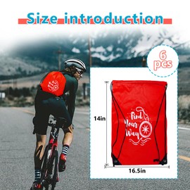 Find Your Way Thickened Material Drawstring Backpack 6Pcs Drawstring Gym Bags Black Draw String Bags Backpack for Sports, Gym, Travel, Swimming, Beach (Red)