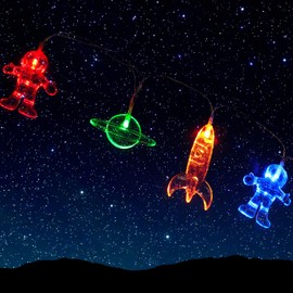 30 LED Children's Room LED String Light Astronaut Spaceship Rocket Pendants Holiday Party Lights Outerspace Room Decor 14.7 Feet Light for Kids Room Decor Birthday Party or Garden Patio (Colorful)