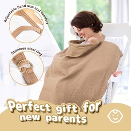 ZONEY Nursing Covers for Breastfeeding, Breathable Breast Feeding Cover Up with Wire Hoop for Mom Women, Baby Essentials Privacy Nursing Poncho Shawl,Multi Use Car Seat Stroller Cover (Brown)
