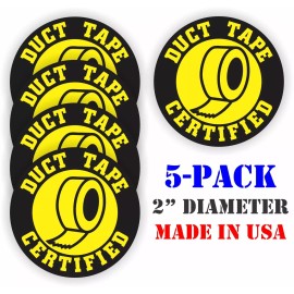 Unbranded/Generic 5 pack Funny DUCT TAPE CERTIFIED Hard Hat Bump Cap Helmet Stickers Decals 5x YLW