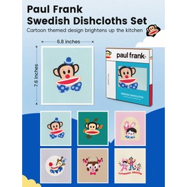 Paul Frank Swedish Dishcloths for Kitchen - 6 Pack, Cartoon Reusable Paper Towels Washable, Absorbent Swedish Dish Cloths, Non-Scratch Cellulose Sponge Cloths No Odor, Biodegradable Cleaning Cloths