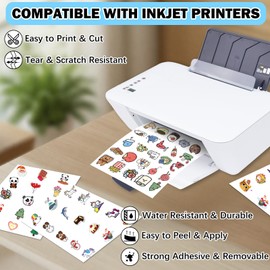 35 Sheets Printable Vinyl Adhesive Paper for Inkjet Printers, 8.5 x 11 Inches, Waterproof White Matte Sticker Paper with Excellent Ink Absorption & Quick-Drying, for Creative Projects.