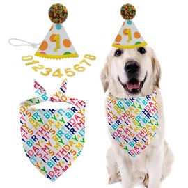 Dog Birthday Bandana Set, It's My Birthday Dog Scarfs, Pet HBD Party Decor Supplies with Colorful Polka Dots Hat Kerchief Numbers for Boy and Girl