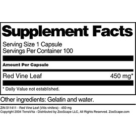 Red Vine Leaf (Vitis vinifera) - 450 mg (100 Capsules, ZIN: 511411) - 3 Pack