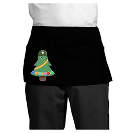 TooLoud Christmas Tree Armed Design Dark Adult Mini Waist Apron - Black - One-Size