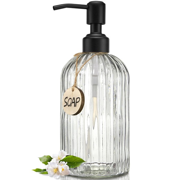 JASAI 18Oz Simple Glass Soap Dispenser with Black Rust Proof