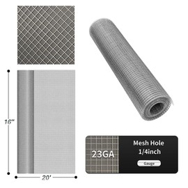 Hardware Cloth 16'' x 20' 1/4 in Galvanized Wire Mesh Roll (23 GA) Chicken Wire Fence Roll for Chicken Pen/coop Fences, Screen mesh, Rabbit/Snake Fences, Poultry enclosures, Handicraft Making, etc.