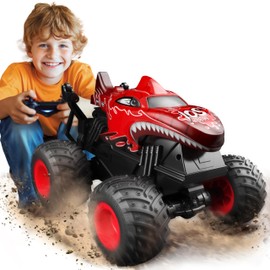 BEZGAR Monster Truck Toys - Remote Control Monster Truck with Light & Music, Dinosaur Toys for Kids, 1:20 Scale RC Truck with 360° Spins and Drifting, Remote Control Car for Boys 4-7 Red