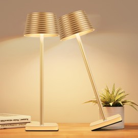 YIBEN LED Rechargeable Cordless Table Lamp, Battery 6000mAh USB LED Portable Powered Desk Lamp, 3 Levels Brightness Night Light for Restaurants Bars Outdoor (2pack Gold)