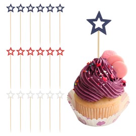 PATIKIL Star Toothpicks, 50 Pcs Cupcake Toppers Colorful Cheese Markers Colored Toothpicks Marking Party Birthday Sandwiches Appetizers Cocktail Sticks, White/Red/Blue