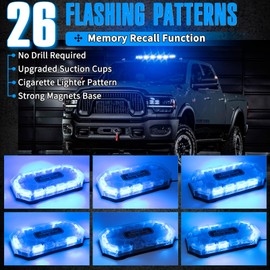OPL5 Blue LED Rooftop Strobe Beacon Lights 16 Inch, Beacon Emergency Warning 26 Flashing Modes Light for 12-24V Trucks, Snow Plow, Construction Vehicles (Blue)