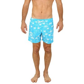 UZZI Men's Swim Shorts Palm Tree Dry Fast Microfiber Trunks 1823 Neon Blue XL